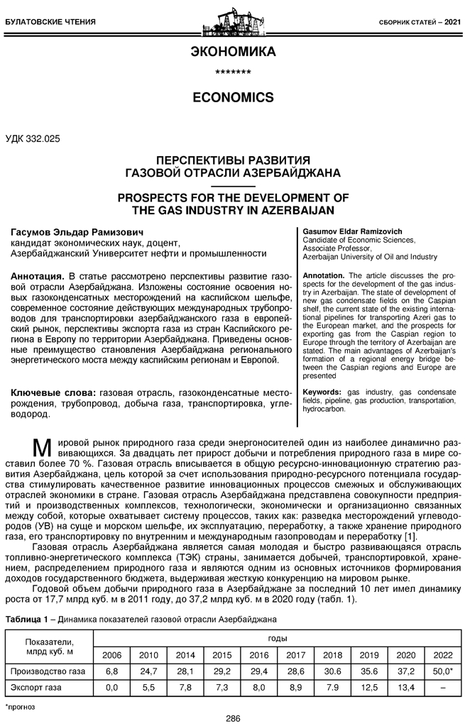 Гасумов Э.Р. Перспективы развитие газовой отрасли Азербайджана
